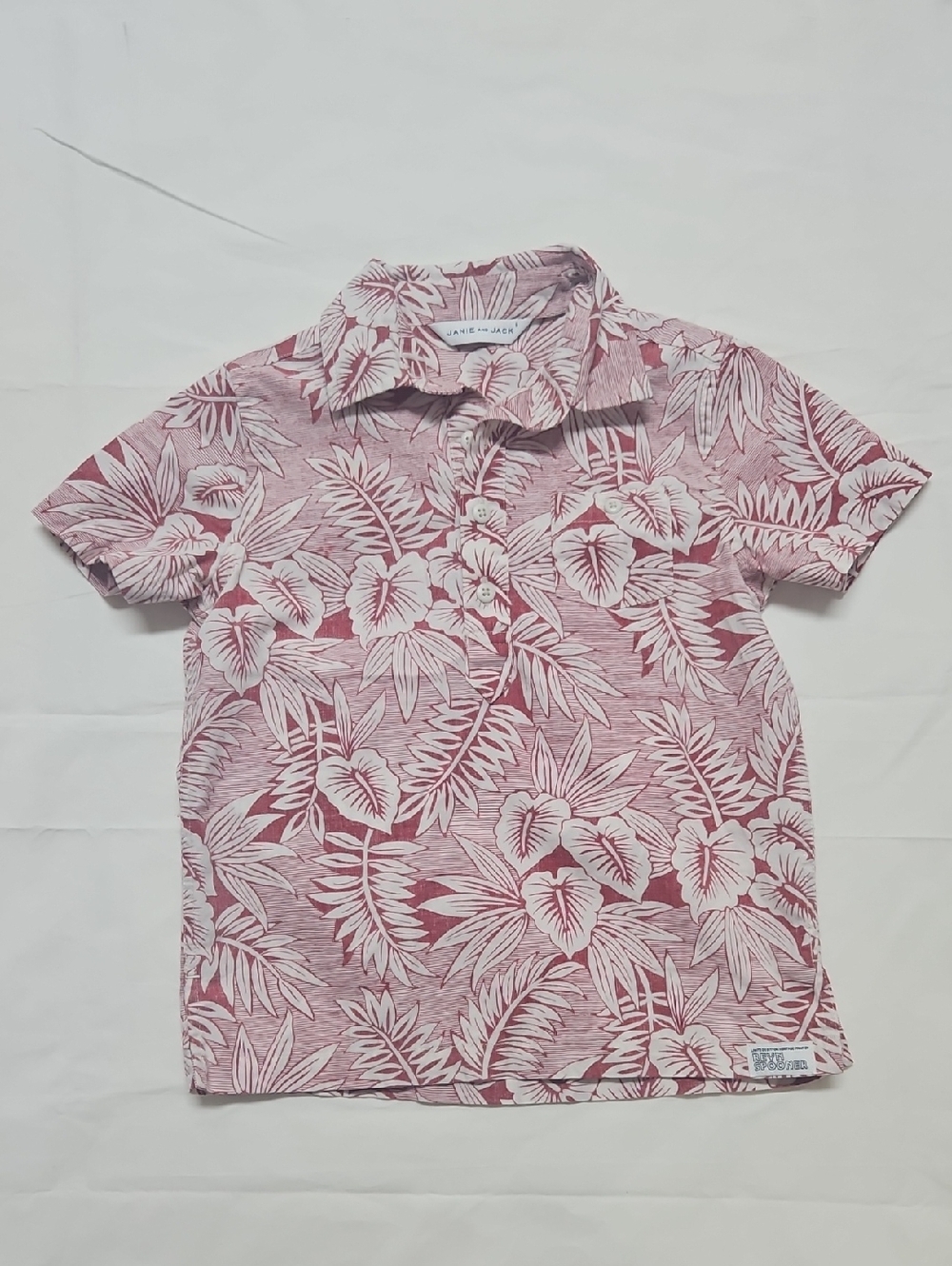 Janie And Jack Polo Floral Boys Top Red & White Size 4